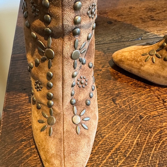 AUTHENTIC Saint Laurent *Ella* Studded Brown Suede Knee Boots IT 37/US 7 - Picture 7 of 16